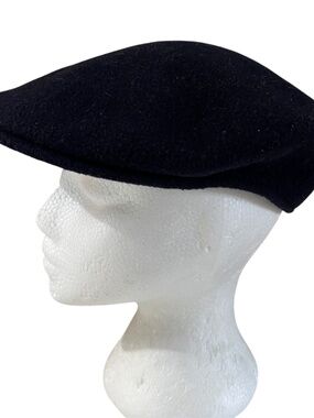 KANGOL Flat Cap Newsboy Hat Dark Blue 100% Wool Made in England Size L
